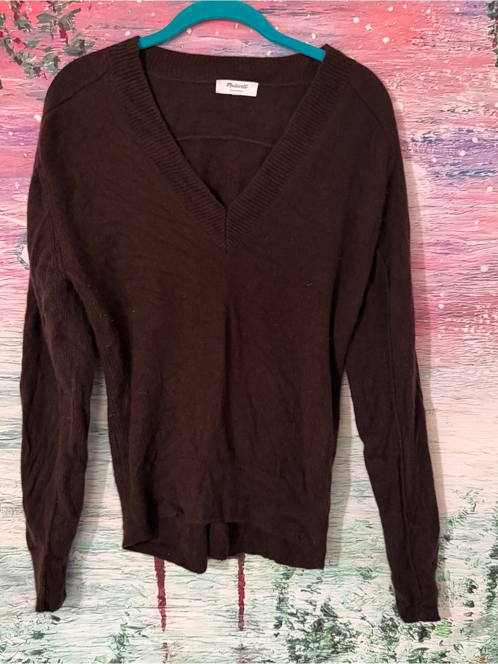 Madewell Cashmere Brown V-Neck Lightweight Sweater